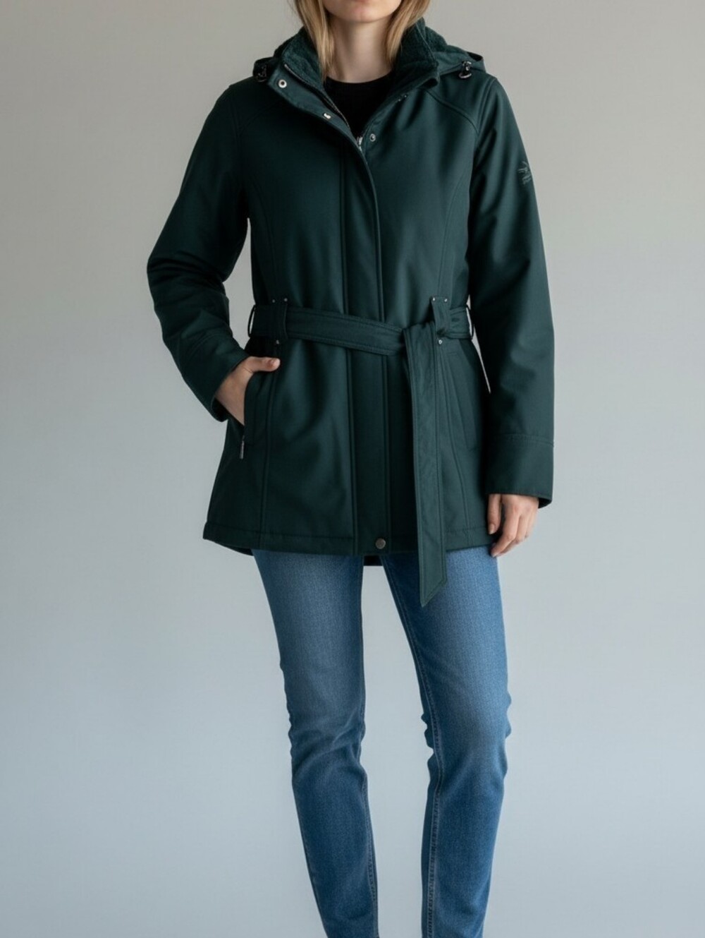ZeroXposur Dark Green Belted Hooded Trench Coat